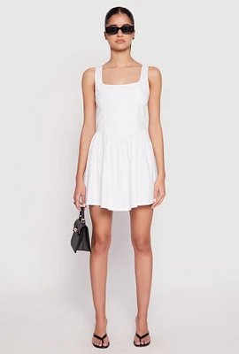 Womens Corset Ruched Mini Skater Dress, White,