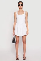 Womens Corset Ruched Mini Skater Dress, White,