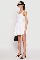 Womens Corset Ruched Mini Skater Dress, White,