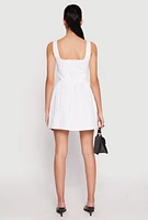 Womens Corset Ruched Mini Skater Dress, White,