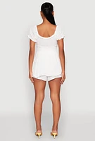 Womens Smocked Waist Ruffle Trim Romper, White, Size S