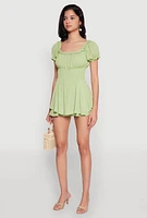 Womens Smocked Waist Ruffle Trim Romper,