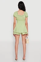 Womens Smocked Waist Ruffle Trim Romper,