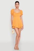 Womens Smocked Waist Ruffle Trim Romper,