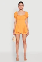 Womens Smocked Waist Ruffle Trim Romper,