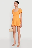 Womens Smocked Waist Ruffle Trim Romper,