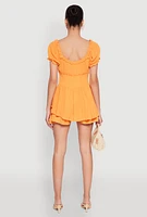 Womens Smocked Waist Ruffle Trim Romper,