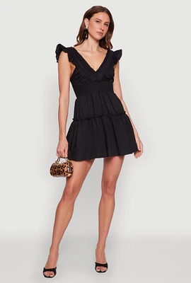 Womens Ruffle Cap Sleeve Tiered Dress,