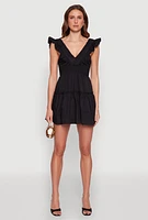 Womens Ruffle Cap Sleeve Tiered Dress,