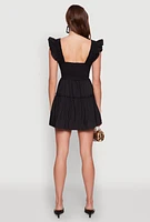 Womens Ruffle Cap Sleeve Tiered Dress,