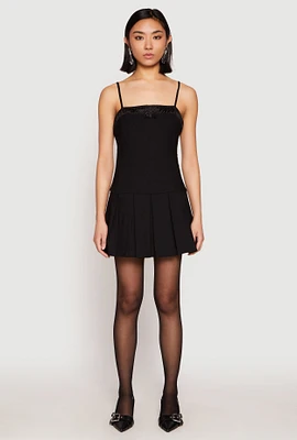Womens Satin Detail Pleated Cami Skater Dress, Black, Size M