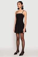 Womens Satin Detail Pleated Cami Skater Dress, Black, Size M