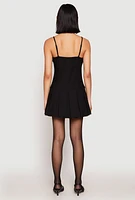 Womens Satin Detail Pleated Cami Skater Dress, Black, Size M