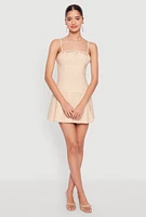 Womens Satin Detail Pleated Cami Skater Dress, Beige, Size M