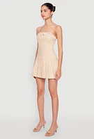 Womens Satin Detail Pleated Cami Skater Dress,