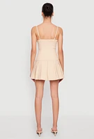 Womens Satin Detail Pleated Cami Skater Dress, Beige, Size M