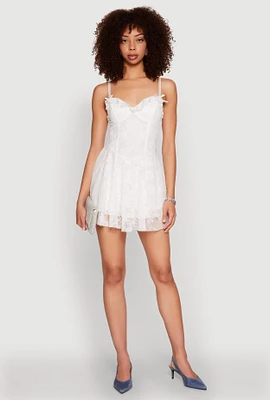 Womens Floral Lace Bustier Skater Dress, White, Size L