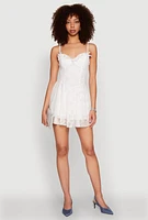 Womens Floral Lace Bustier Skater Dress, White, Size L