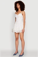 Womens Floral Lace Bustier Skater Dress, White, Size L