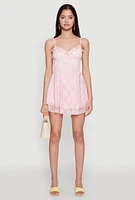 Womens Floral Lace Bustier Skater Dress, Pink,