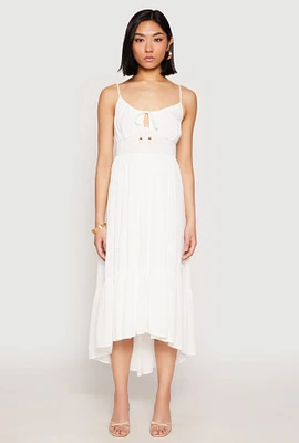 Womens Iris Gauze Knit Smocked Waist Dress, White, Size S