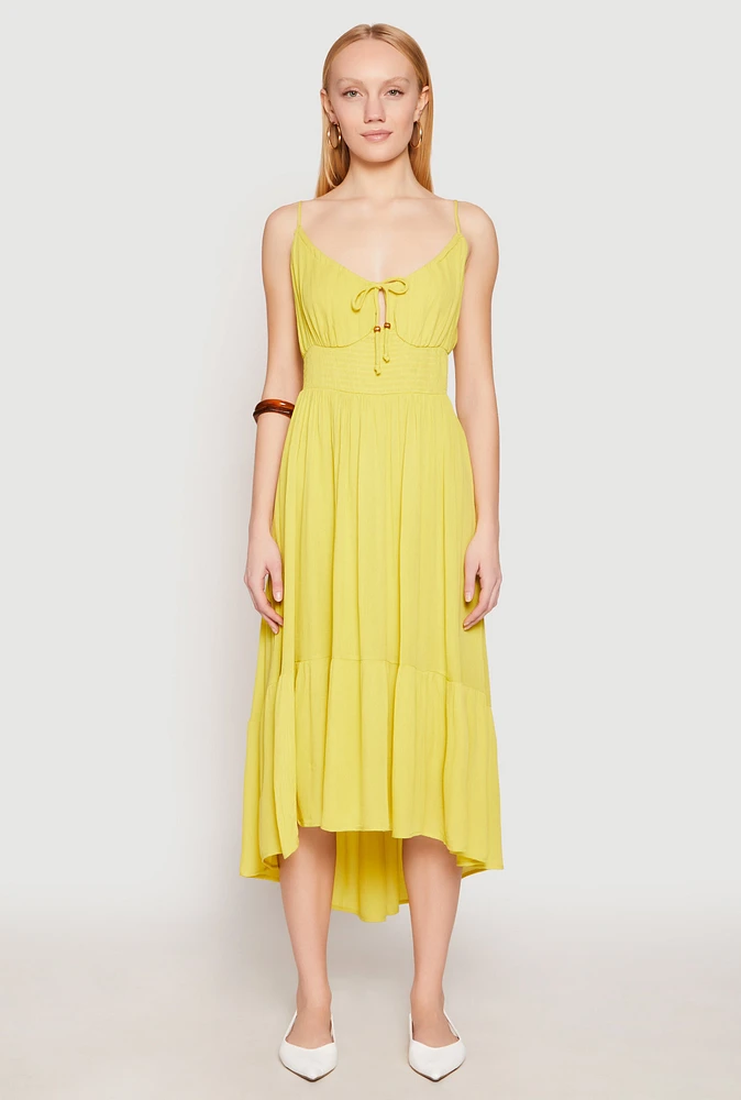 Womens Iris Gauze Knit Smocked Waist Dress, Yellow, Size L