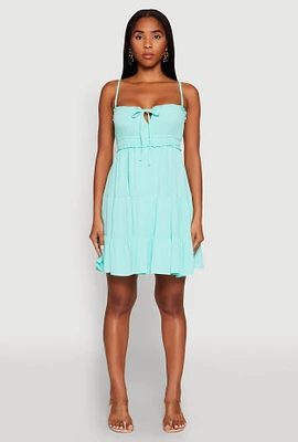 Womens Iris Tie Front Tiered Mini Dress, Blue, Size L