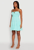 Womens Iris Tie Front Tiered Mini Dress,