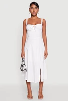 Womens Iris Slit Front Corset Midi Dress, White, Size S