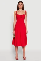Womens Chic Sleeveless Sundress with Lace & Ruching, Casual Style, Red, Size L