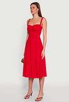Womens Chic Sleeveless Sundress with Lace & Ruching, Casual Style, Red, Size L