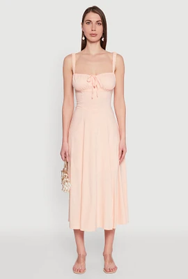 Womens Chic Sleeveless Sundress with Lace & Ruching, Casual Style,