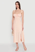 Womens Chic Sleeveless Sundress with Lace & Ruching, Casual Style,