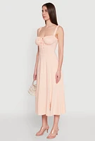 Womens Chic Sleeveless Sundress with Lace & Ruching, Casual Style,