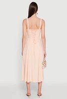 Womens Chic Sleeveless Sundress with Lace & Ruching, Casual Style,