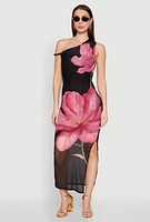 Womens Iris One Shoulder Floral Print Maxi Dress, Multi,