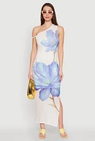 Womens Iris One Shoulder Floral Print Maxi Dress, Multi,
