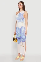Womens Iris One Shoulder Floral Print Maxi Dress, Multi,