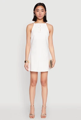 Womens Iris Bow Keyhole Mini Shift Dress, White, Size S