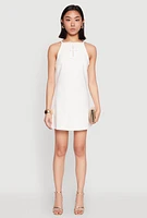 Womens Iris Bow Keyhole Mini Shift Dress, White, Size S