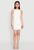 Womens Iris Bow Keyhole Mini Shift Dress, White, Size S