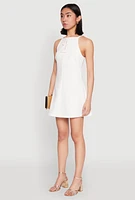 Womens Iris Bow Keyhole Mini Shift Dress, White, Size S