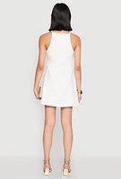 Womens Iris Bow Keyhole Mini Shift Dress, White, Size S
