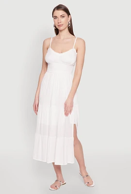 Womens Iris Smocked Empire Waist Tiered Dress, White, Size L