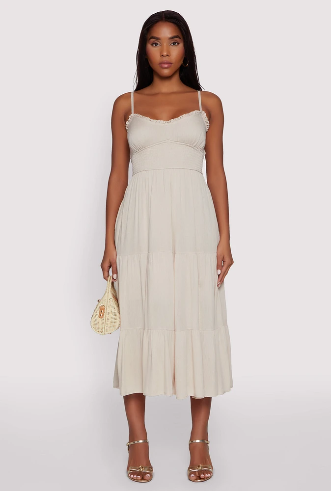 Womens Iris Smocked Empire Waist Tiered Dress,