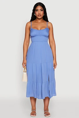 Womens Iris Smocked Empire Waist Tiered Dress, Blue, Size S