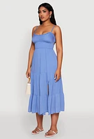 Womens Iris Smocked Empire Waist Tiered Dress, Blue, Size S
