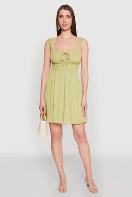 Womens Iris Tie Front Keyhole Caged Back Mini Dress, Green,