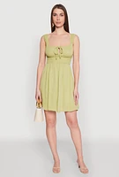 Womens Iris Tie Front Keyhole Caged Back Mini Dress, Green,