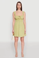 Womens Iris Tie Front Keyhole Caged Back Mini Dress, Green,